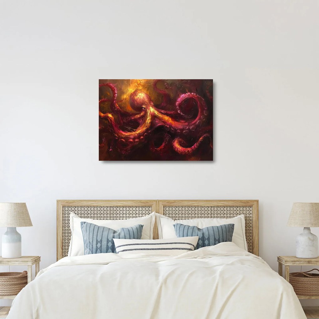 Tablou pe sticlă - Octopus, pictură în ulei (70x50 cm)