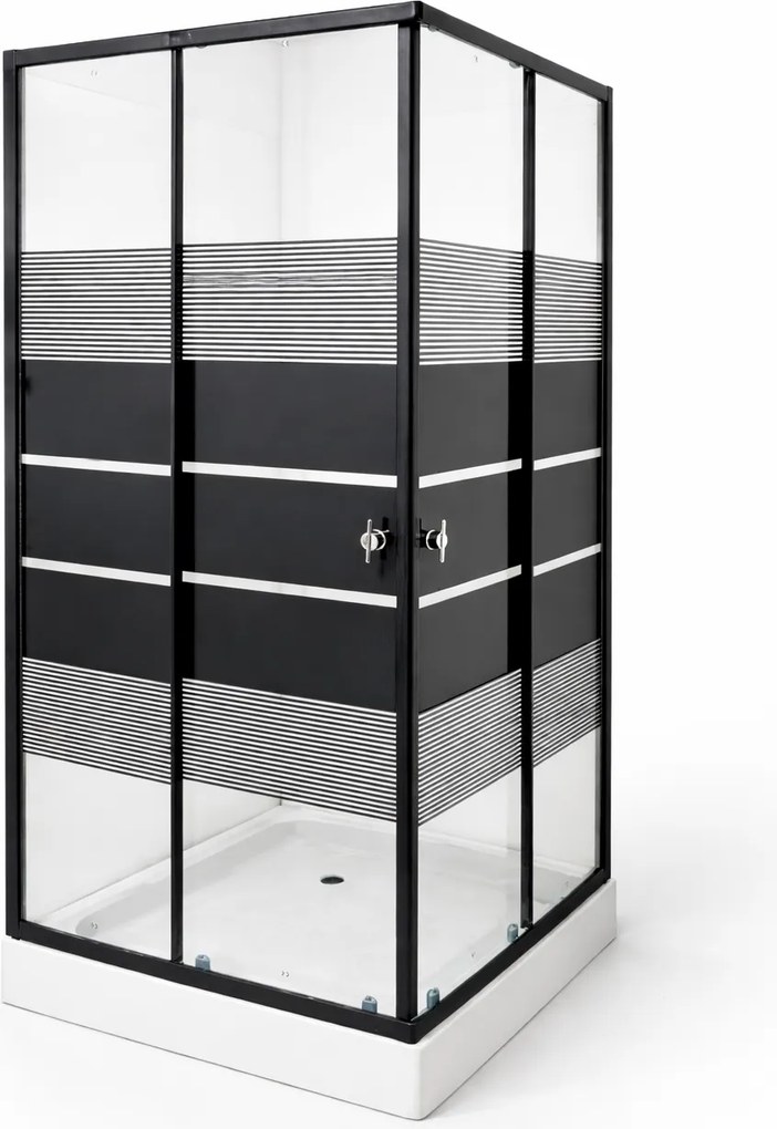 Cabina de dus patrata 90x90 cm, profil negru mat, sticla securizata 5 mm, cu cadita inclusa
