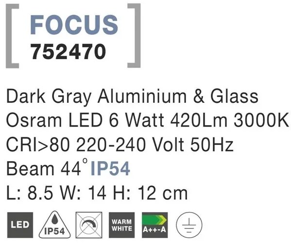 Aplica LED de exterior tip spot IP54 FOCUS NVL-752470