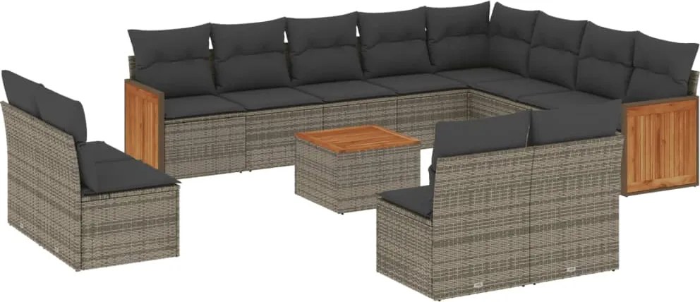 vidaXL Set mobilier de grădină cu perne, 13 piese, gri, poliratan