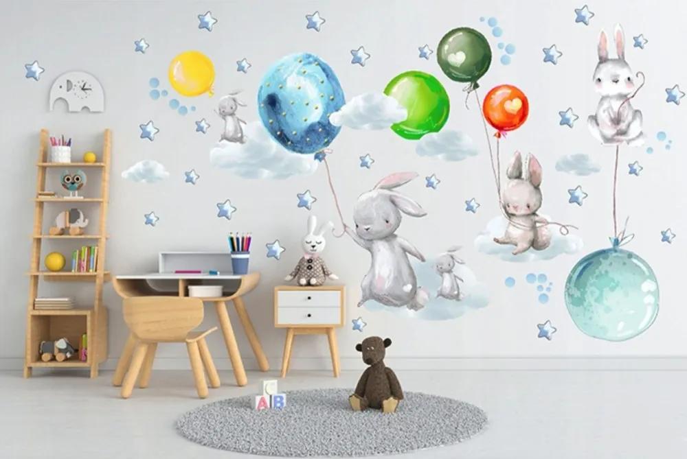 Autocolante pentru copii Iepurași Cu Baloane Colorate 100 x 240 cm