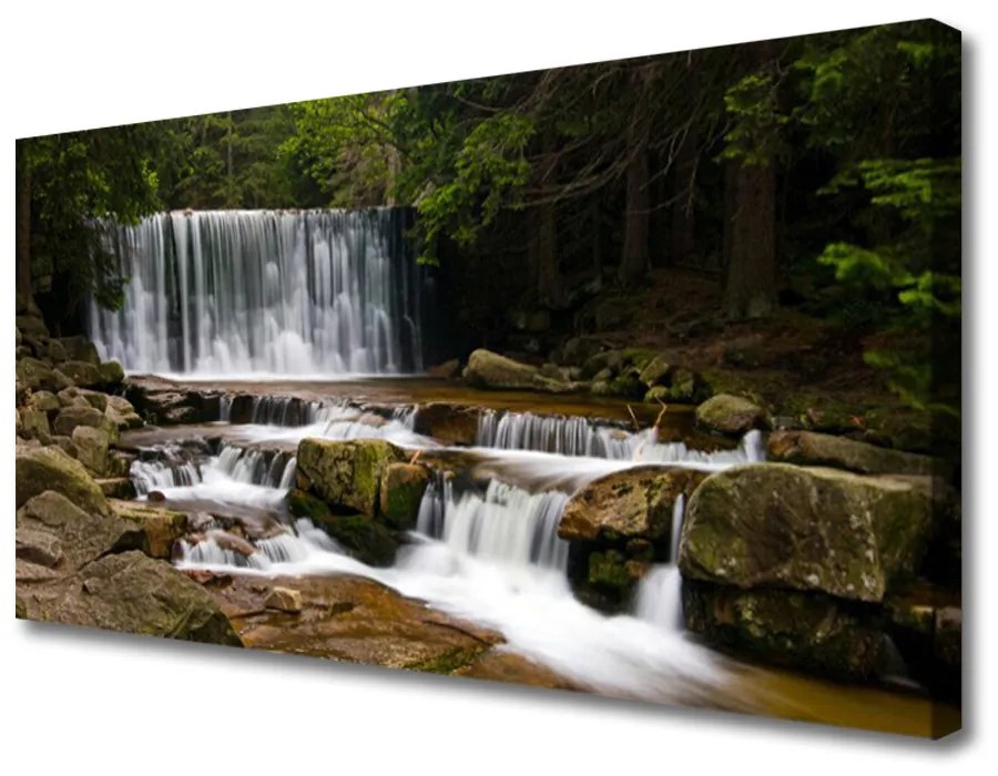 Tablou pe panza canvas Cascada Pădure Natura Alb Gri Maro Verde