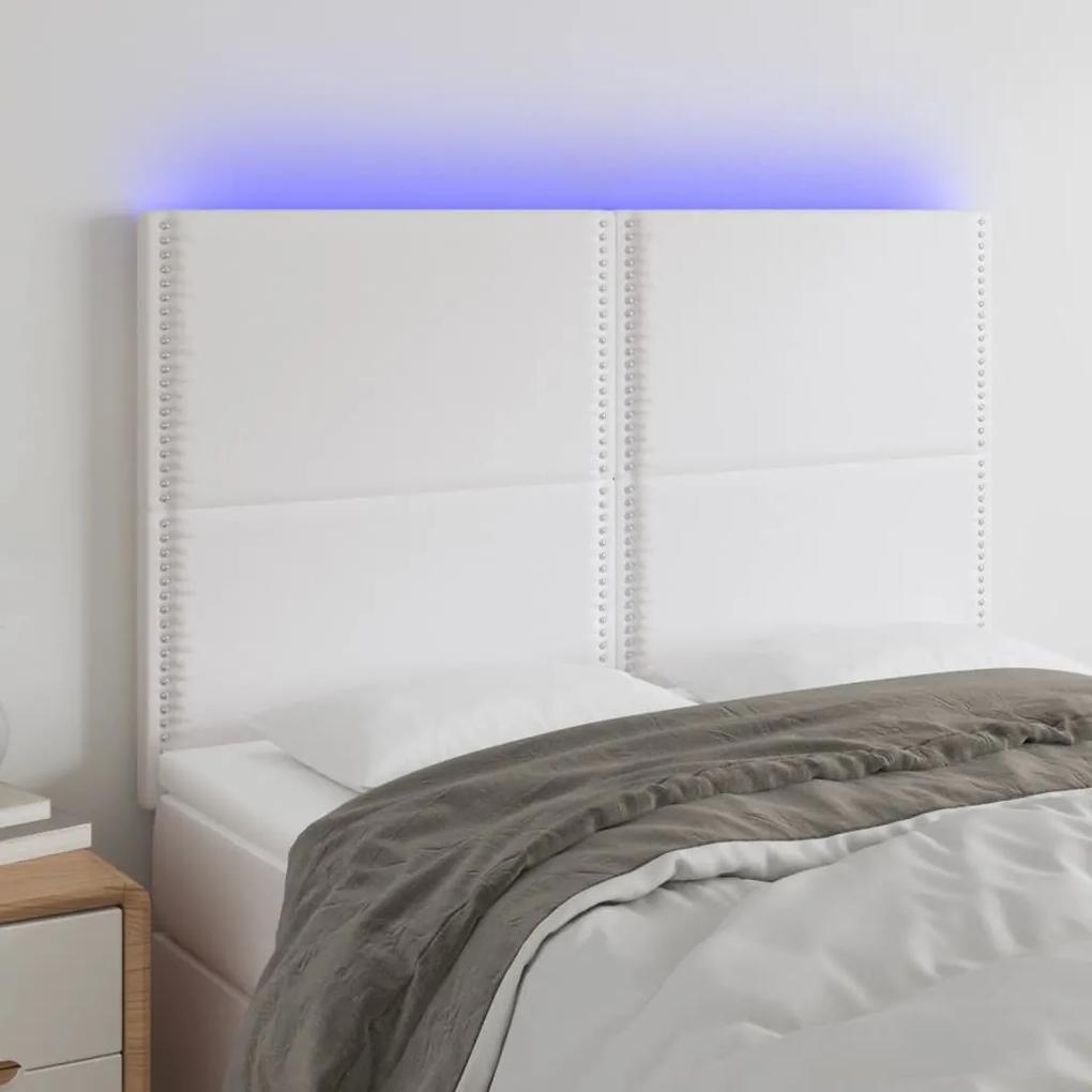 3122375 vidaXL Tăblie de pat cu LED, alb, 144x5x118/128 cm, piele ecologică