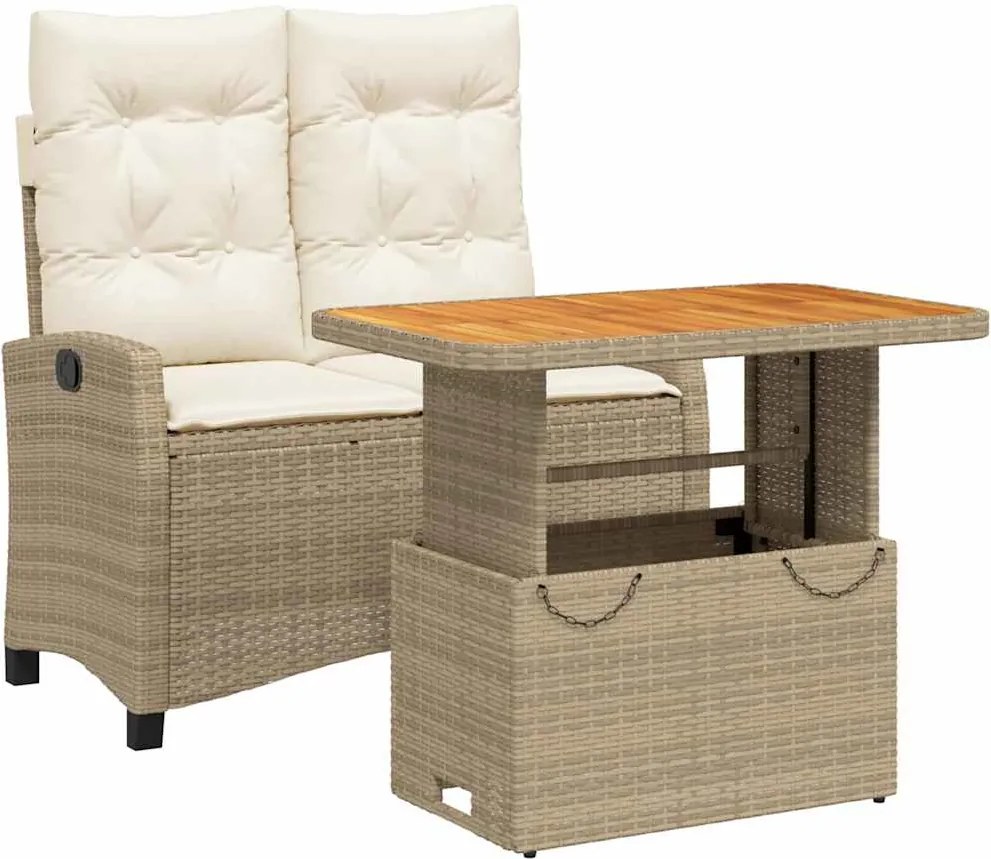 vidaXL Set mobilier de grădină, 2 piese, cu perne, bej, poliratan