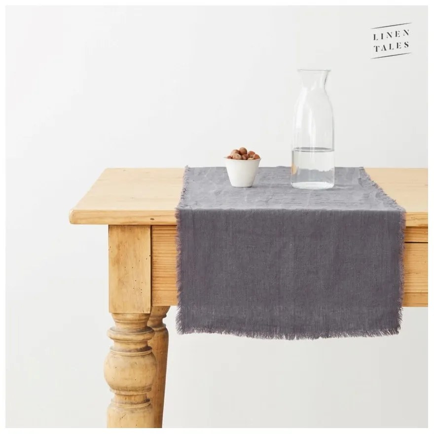 Napron gri închis din in 200x40 cm - Linen Tales