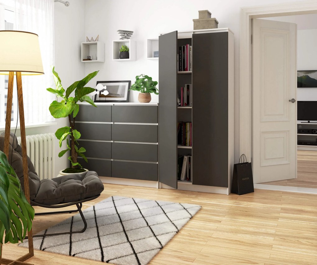 Dulap cu rafturi Rainer II (alb + gri). 1070863