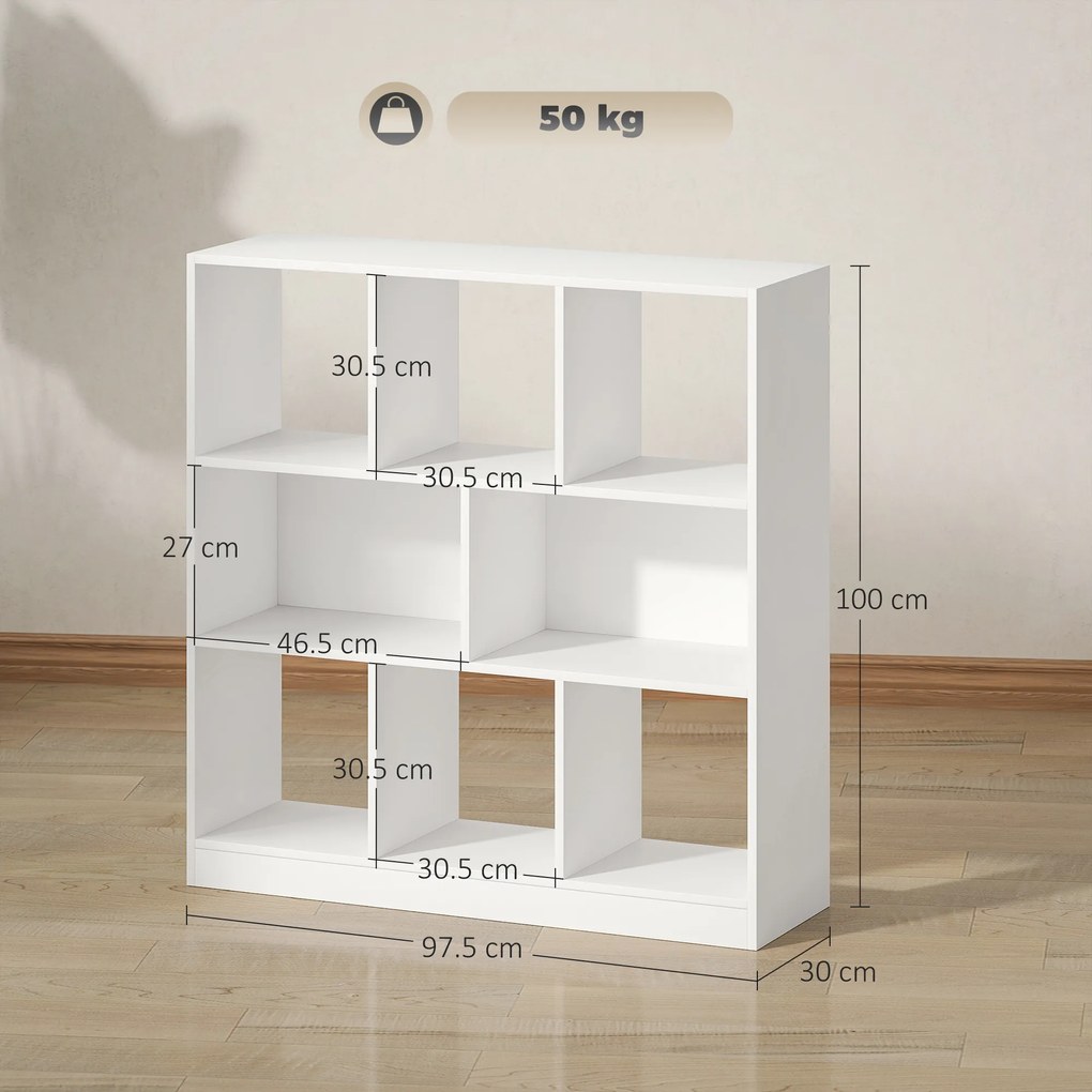 HOMCOM Raft de cărți Raft Stand, 8 Compartimente Raft, 97,5 x 30 x 100 cm, Alb | Aosom Romania