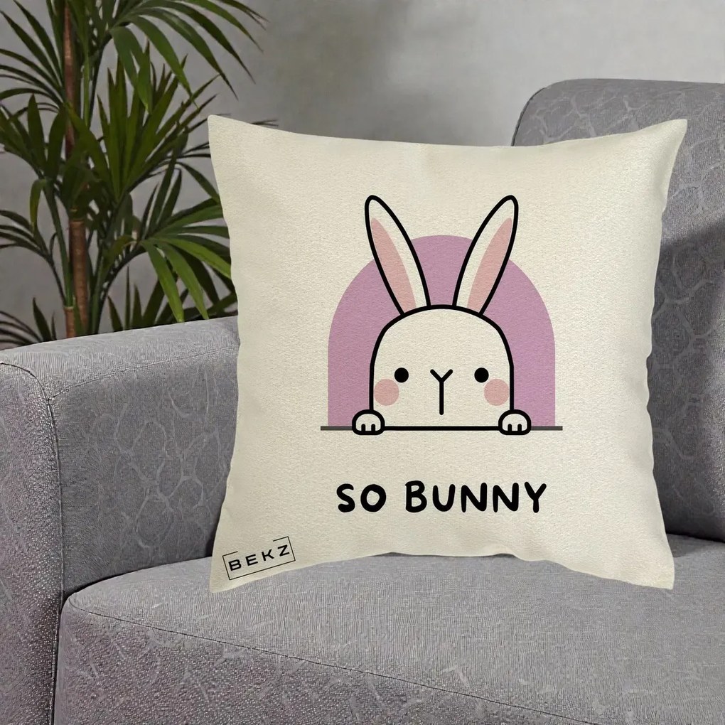 Perna Decorativa So Bunny Kawaii, 40x40 cm, Ecru, Husa Detasabila, Perna Inclusa, BEKZ®