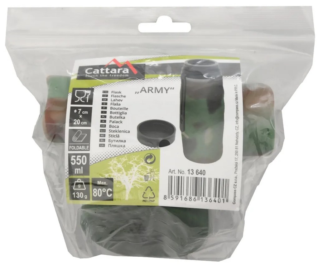 Sticlă din silicon Cattara Army, 550 ml