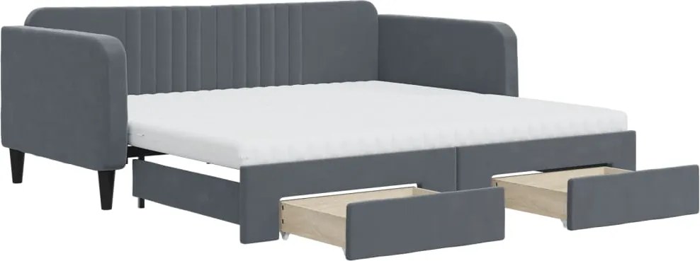 vidaXL Pat de zi cu extensie și sertare, gri închis, 90x190cm catifea