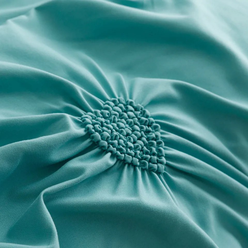 Lenjerie de pat uni cu pliuri si broderie, bumbac tip finet, 6 piese, pat 2 persoane, turquoise, FNJS-56
