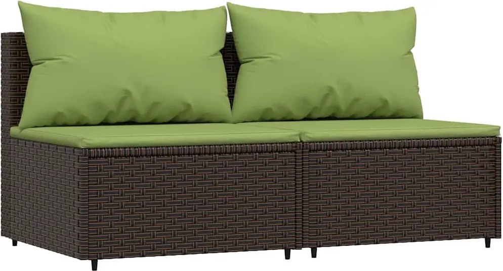 vidaXL Canapele de mijloc de grădină cu perne, 2 buc., maro, poliratan