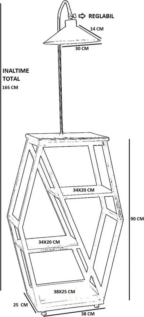 Masuta cu lampadar lemn-metal, Homs, nuc-negru,Seria lx, 40061