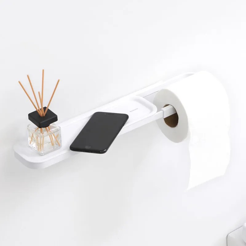 Suport hârtie igienică cu raft Brabantia MindSet 1005668, Instalare ușoară, Acoperire minerală, Alb