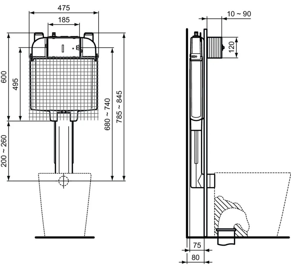 Rezervor wc incastrat Ideal Standard Prosys 80M pentru vas wc pe pardoseala