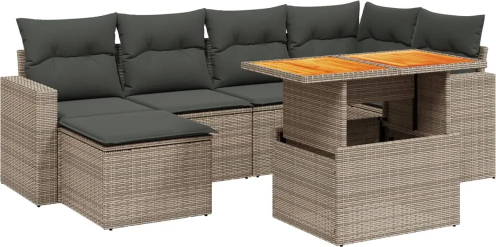 vidaXL Set canapele de grădină, 7 piese, cu perne, gri, poliratan