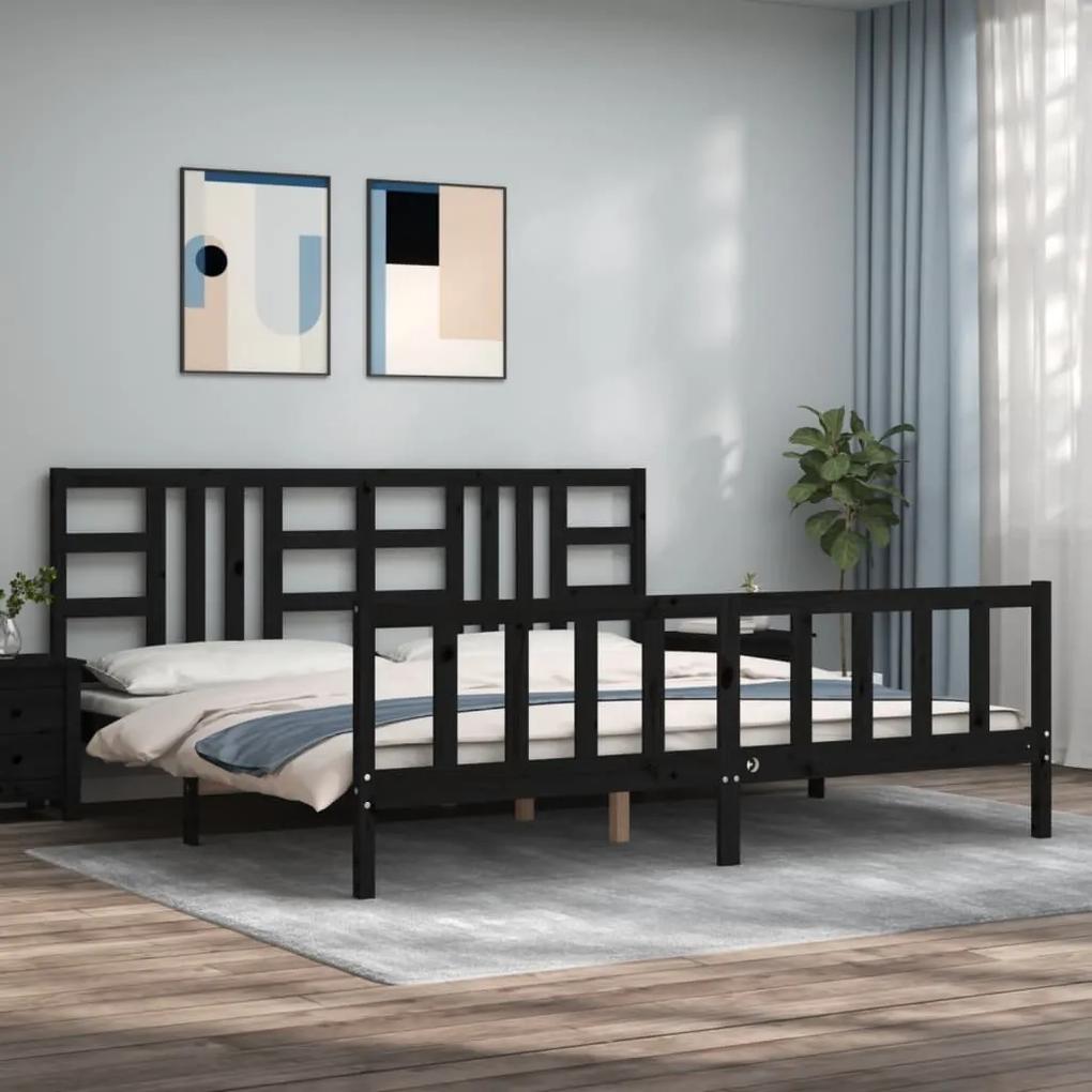 3191995 vidaXL Cadru pat cu tăblie 200x200 cm, negru, lemn masiv