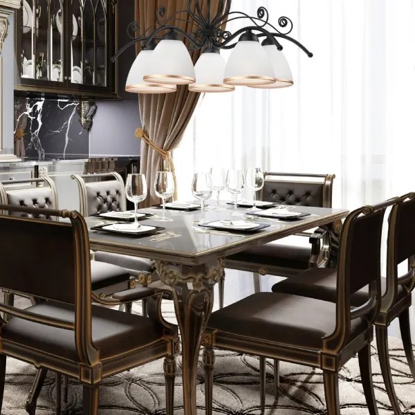 Candelabru RETRO II pe lanț, 5xE27/60W/230V, negru mat