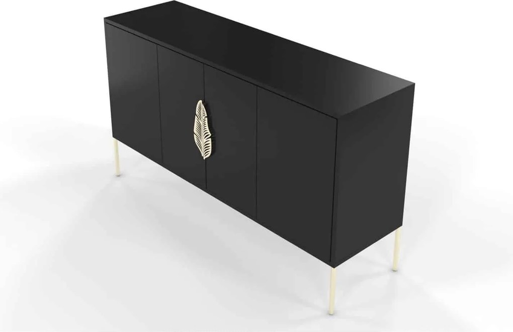 Comodă lemn masiv Merlin Personalizabilă Accesorii placate cu Aur, 138 × 40 × 79 cm - Alb