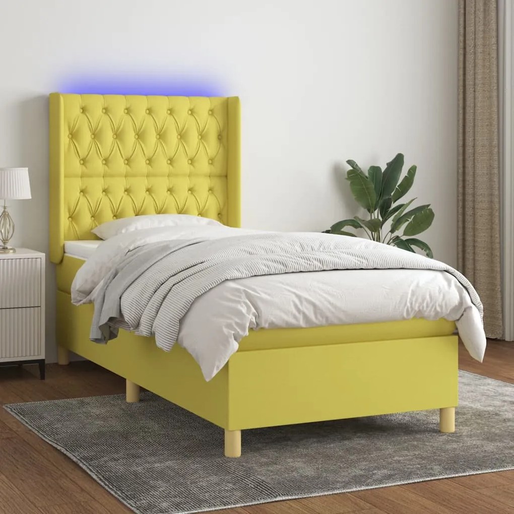 3139076 vidaXL Pat cu arcuri, saltea și LED, verde, 80x200 cm, textil