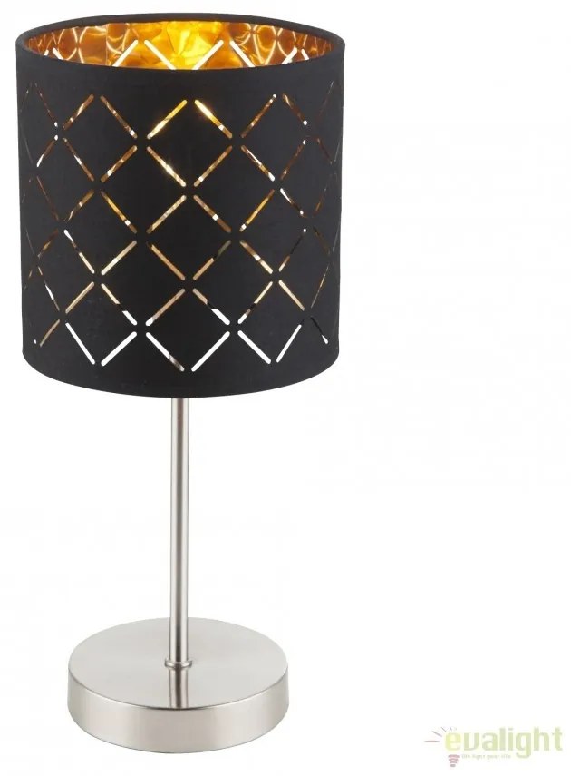 Lampa eleganta cu abajur din tesatura negru cu auriu, CLARKE 15229T GL