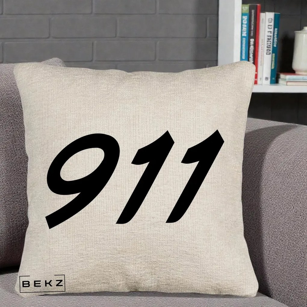 Perna Personalizata 911 Bold, 40x40 cm, Bej Canapea, Husa Detasabila, Perna Inclusa, BEKZ®