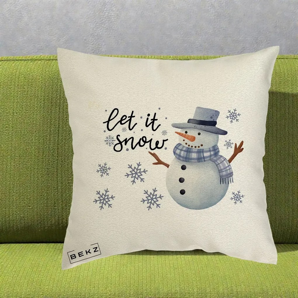 Perna Decorativa Let It Snow Om de Zapada, 40x40 cm, Ecru, Husa Detasabila, Perna Inclusa, BEKZ®