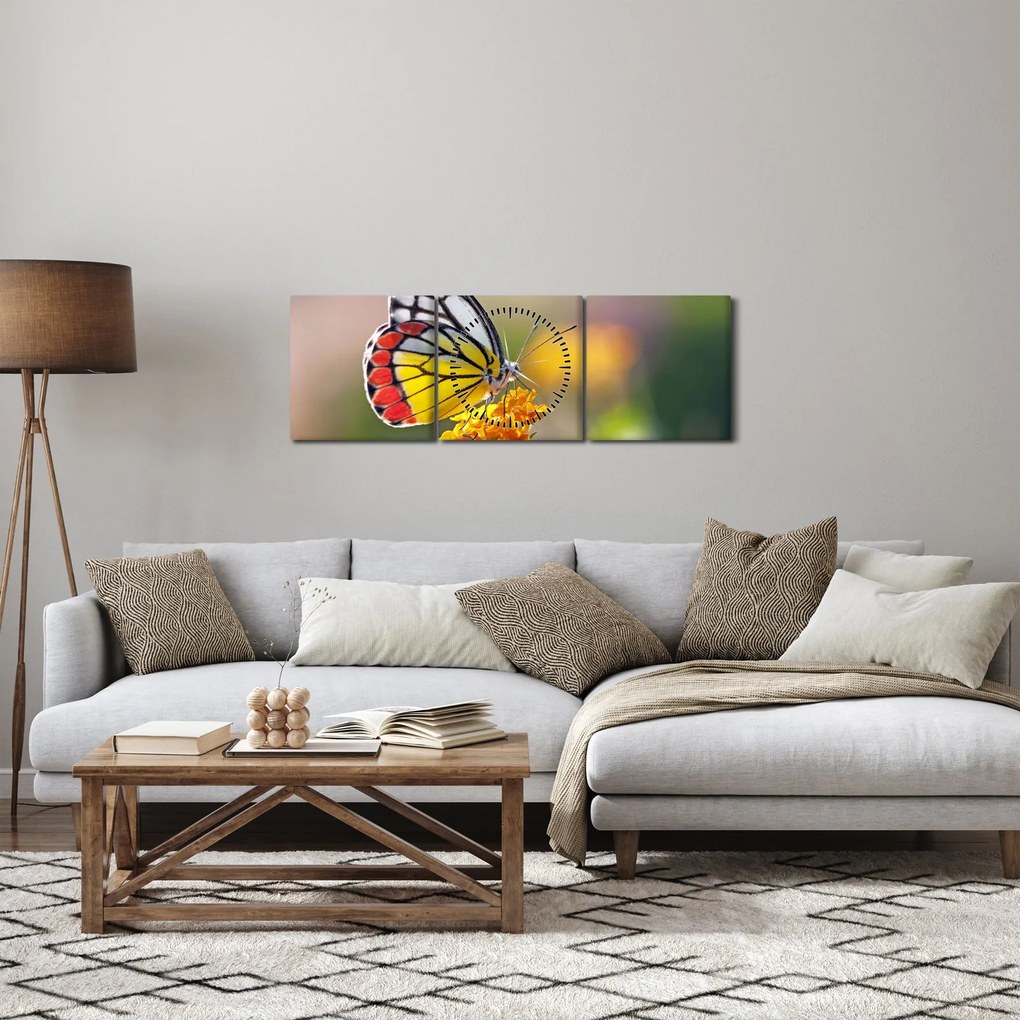 Tablou - Fluture pe floare (cu ceas) (90x30 cm)