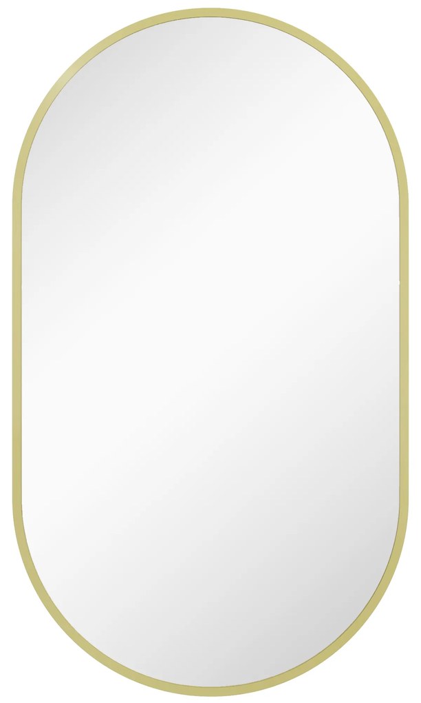 HOMCOM Marele miroir oval de perete cu cadru din aluminiu în stil minimalist, montaj vertical sau orizontal cu 3 cârlige, 40 x 70 cm, auriu | Aosom Romania