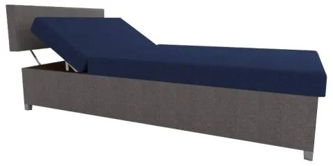 Pat tapițat DALLAS 108x205 cm, reglabil, cu spațiu de depozitare, gri/albastru