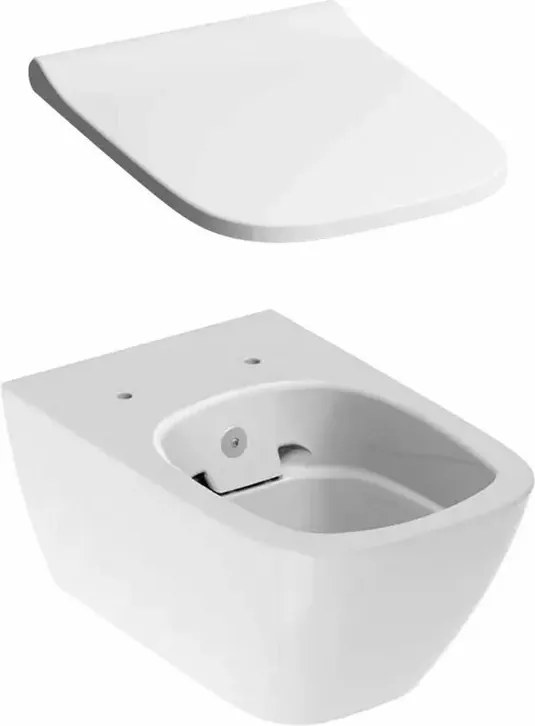 Set vas wc suspendat rimfree cu functie de bideu si capac Geberit Smyle Square