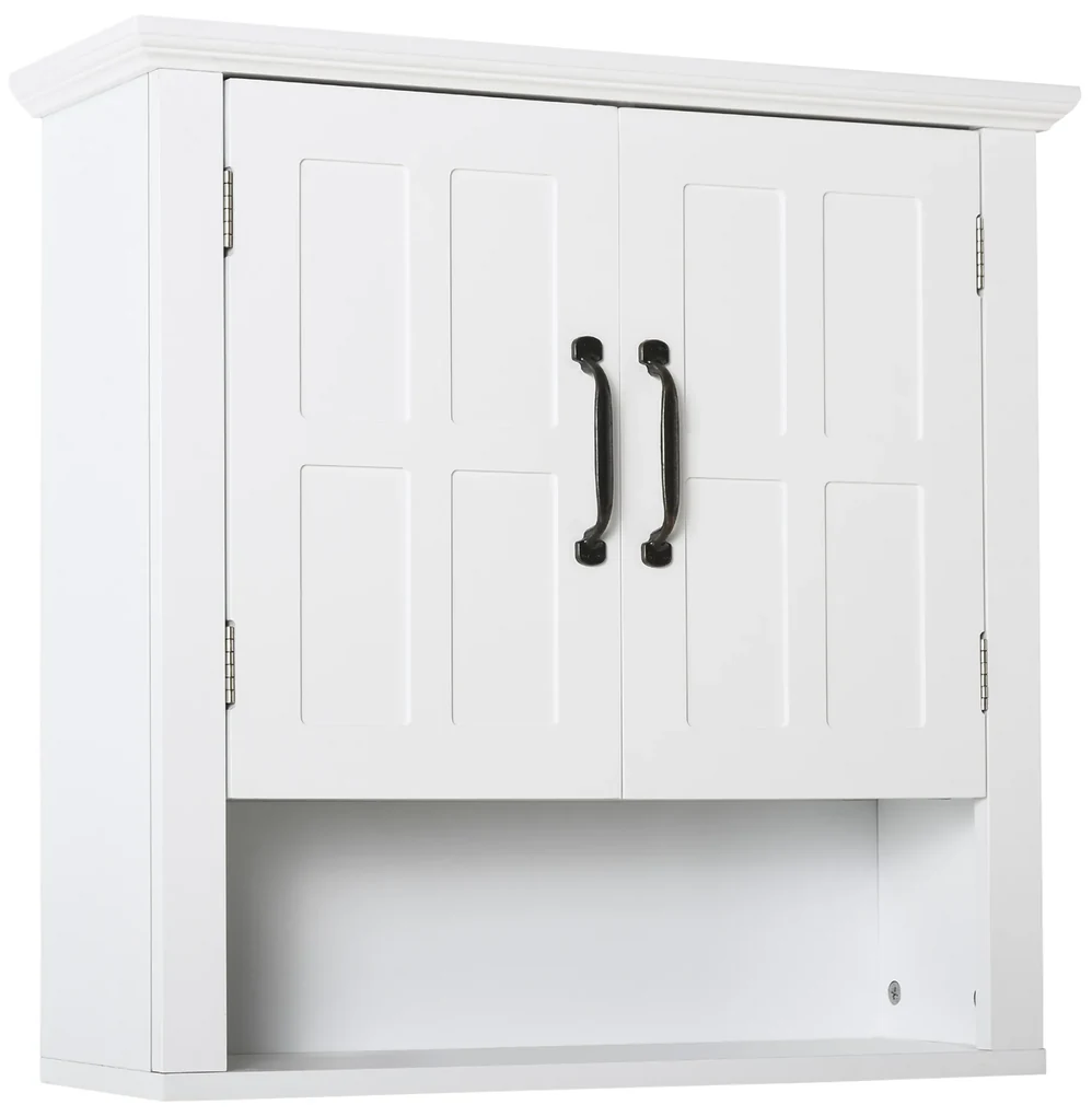 Homcom Dulapior 2 Rafturi de Montat pe Perete de Perete Bucatarie Baie Lemn 60x19,8x58cm Alb