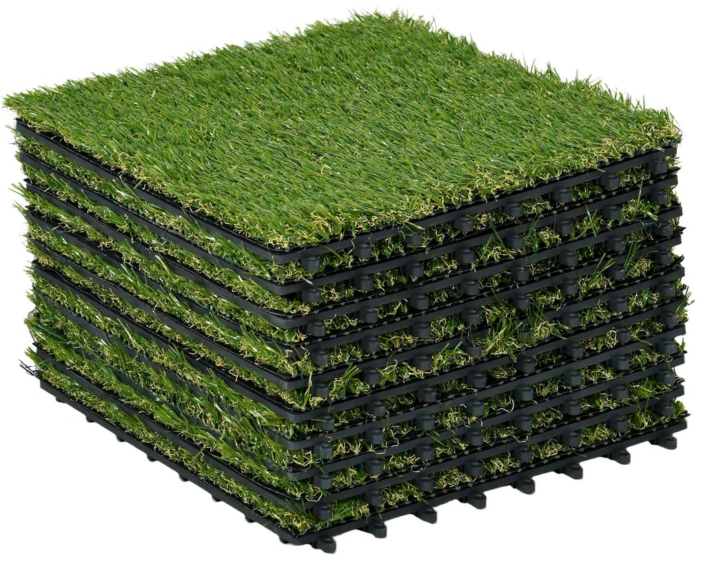 Outsunny Dale pentru Gradina cu Iarba Sintetica 30x30cm 10 Bucati, Gazon Artificial Realist, Verde | Aosom Romania