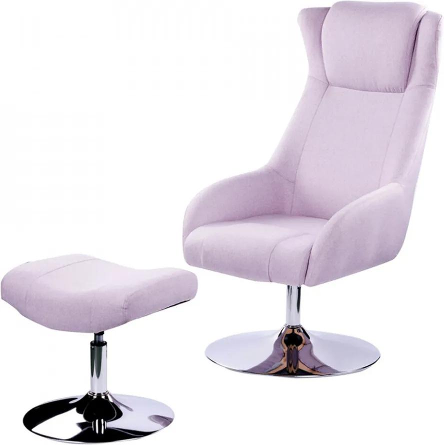 Scaun lounge rotativ si taburet pentru picioare roz/argintii din poliester si otel Miri Sit Moebel