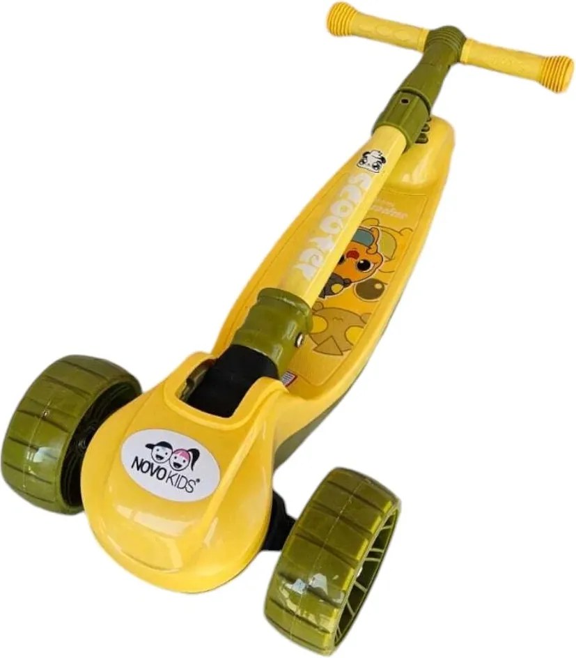 Trotineta copii cu roti luminoase din silicon NOVOKIDS™ Mini Scooter 8150, Cu melodii si lumini, 3 roti, Pliabila, Maner reglabil pe inaltime, Maxim