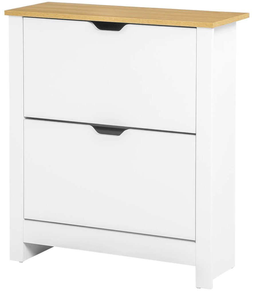 HOMCOM Dulap pentru pantofi cu 2 compartimente, capacitate 12 perechi, 72x26x80 cm, alb + maro | Aosom Romania