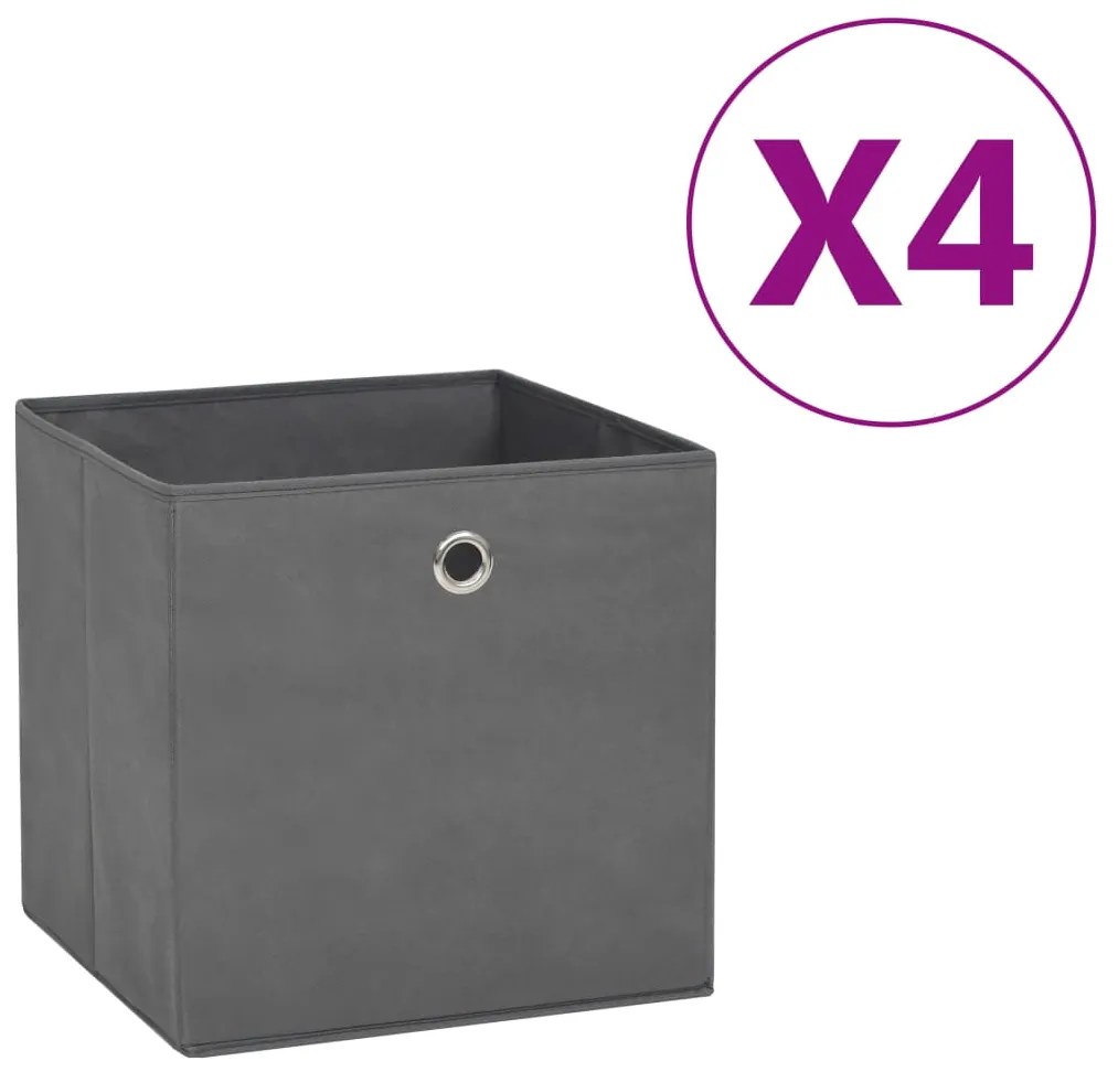 vidaXL Cutii de depozitare, 4 buc., gri, 28x28x28 cm, material nețesut