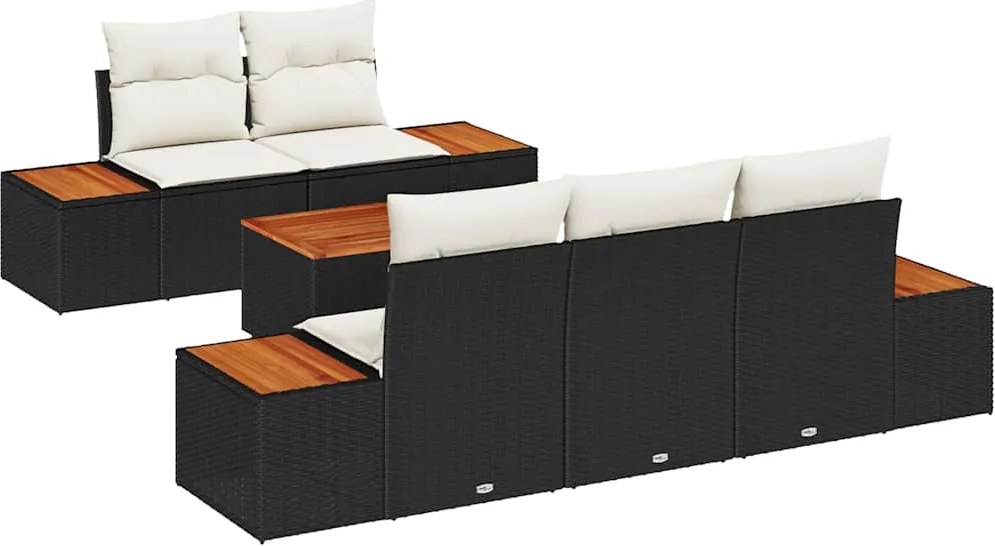 vidaXL Set de canapele pentru grădină cu pernă 6 pcs Negru Rattan poli