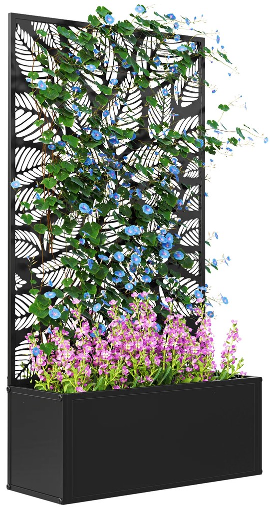 Outsunny Jardinieră cu Grilaj pentru Plante Cățărătoare cu Montare pe Perete sau Independent, 61x23x113 cm, Negru | Aosom Romania