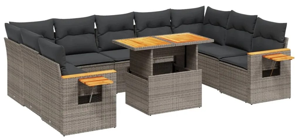 3273664 vidaXL Set mobilier de grădină cu perne, 10 piese, gri, poliratan