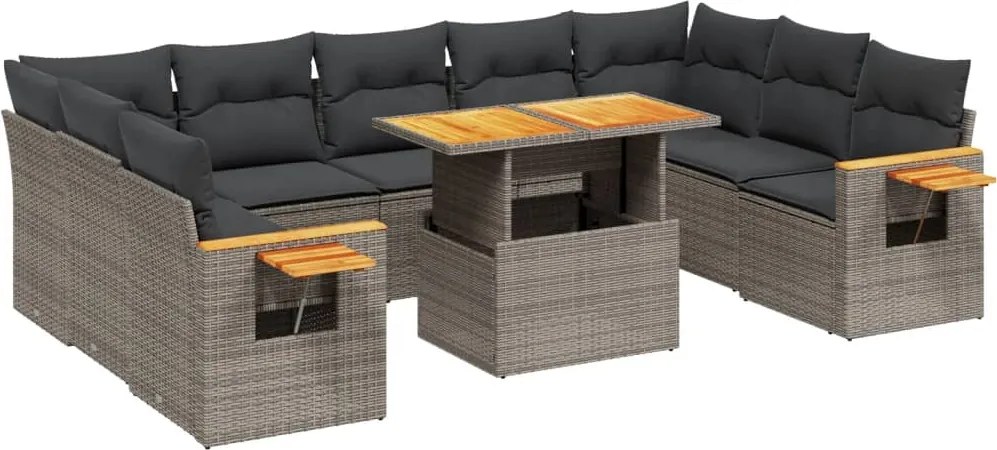vidaXL Set mobilier de grădină cu perne, 10 piese, gri, poliratan