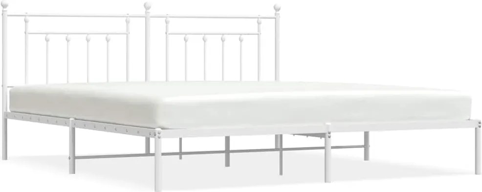vidaXL Cadru de pat metalic cu tăblie, alb, 200x200 cm