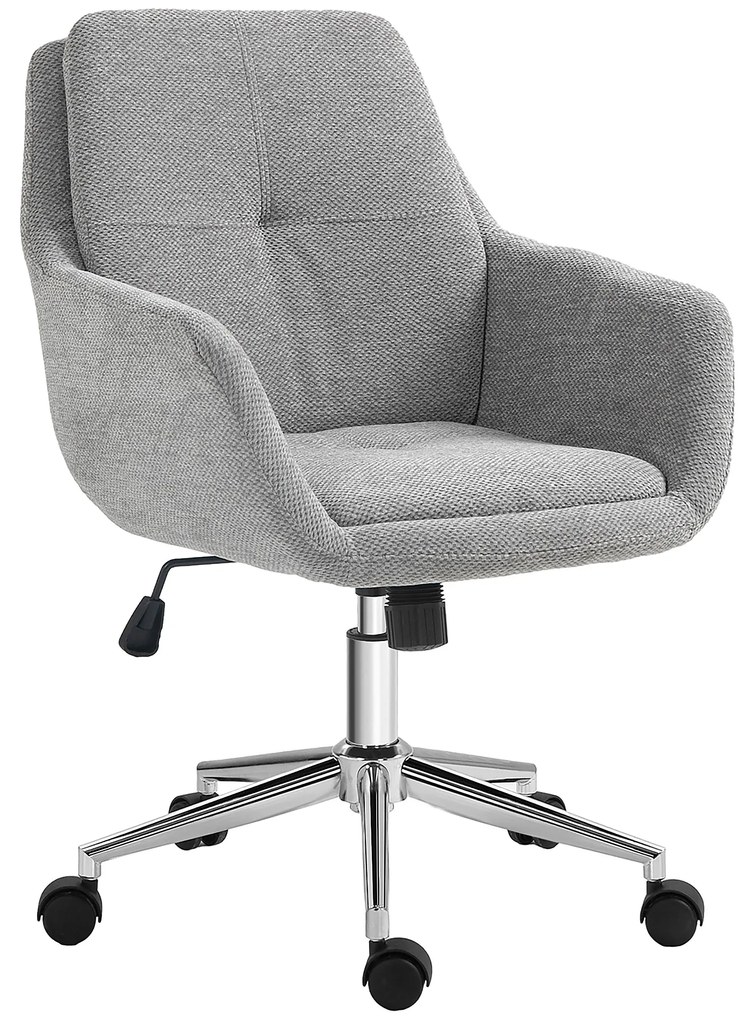 HOMCOM Scaun de Birou, Scaun din Material Textil cu Înălțime Reglabilă, Cotieră, Scaun Pivotant pentru Acasă, 55x66x86-96 cm, Gri | Aosom Romania