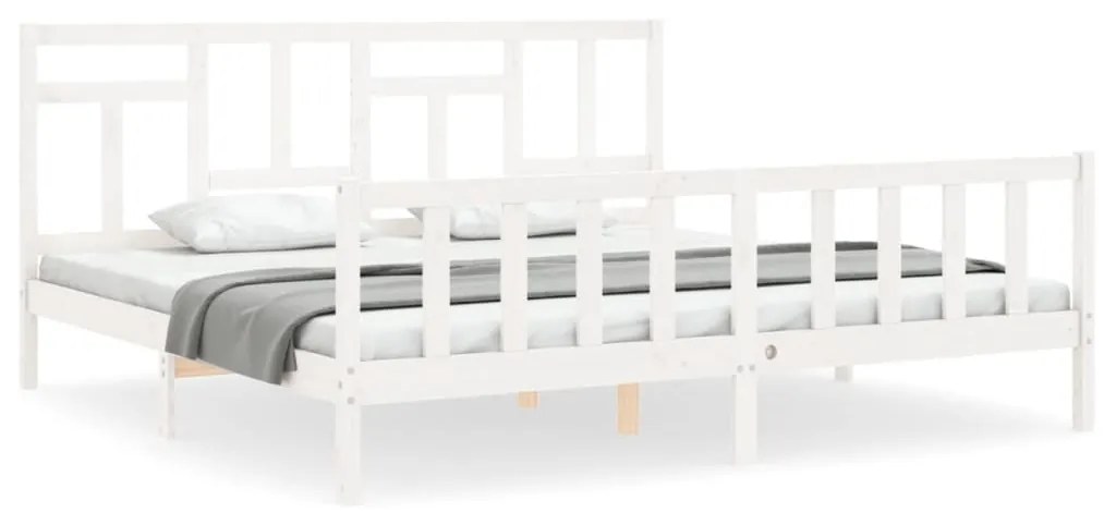 3193162 vidaXL Cadru pat cu tăblie 200x200 cm, alb, lemn masiv