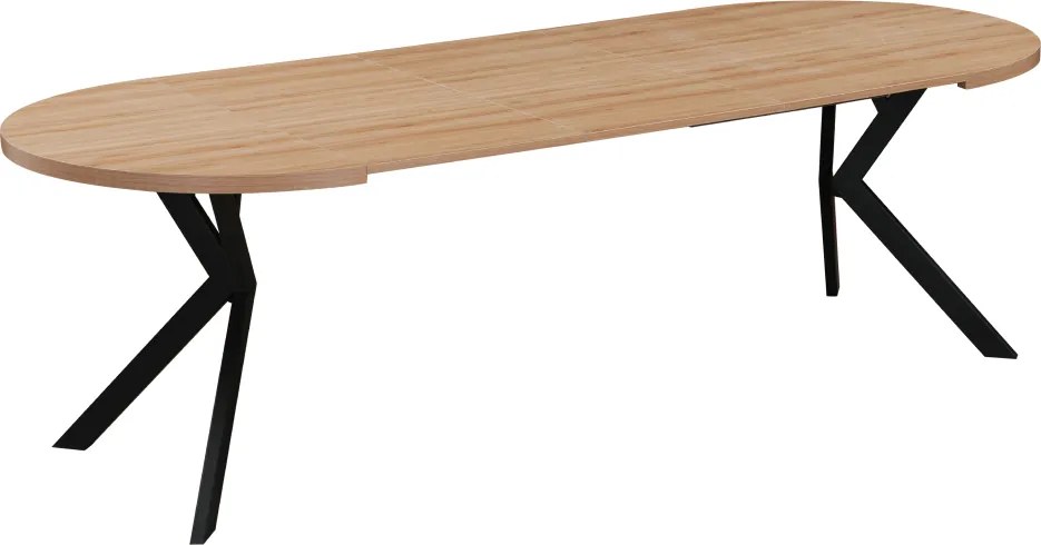 Masă extensibilă de sufragerie, stejar deschis/negru, 100-250x75,5 cm, LUKOS