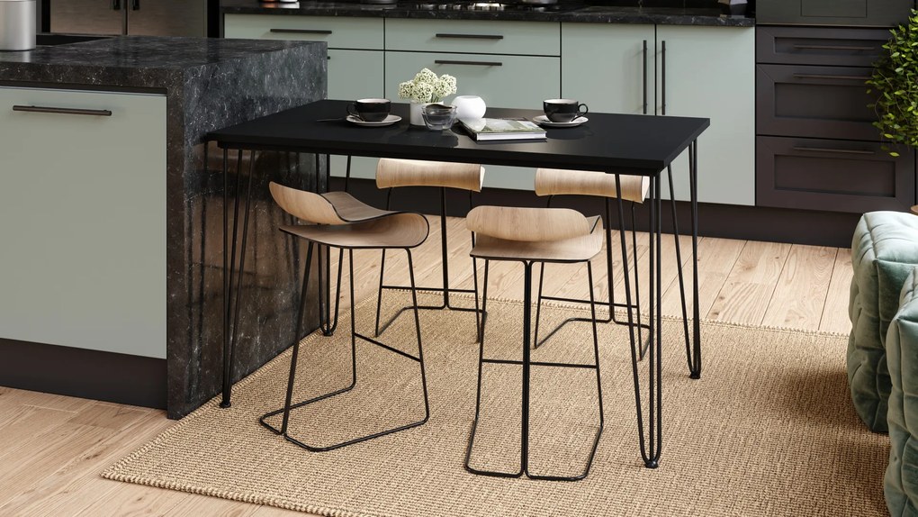 Mazzoni HAIRPIN S-120 Negru Mat - MASĂ LOFT PENTRU BUCĂTĂRIA SUFRAGERIE LIVING