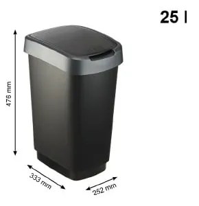 Coș de gunoi din plastic reciclat, argintiu-negru 25 l Twist - Rotho