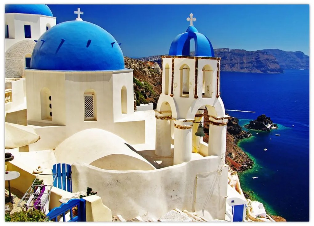 Tablou pe sticlă - Santorini, Grecia (70x50 cm)