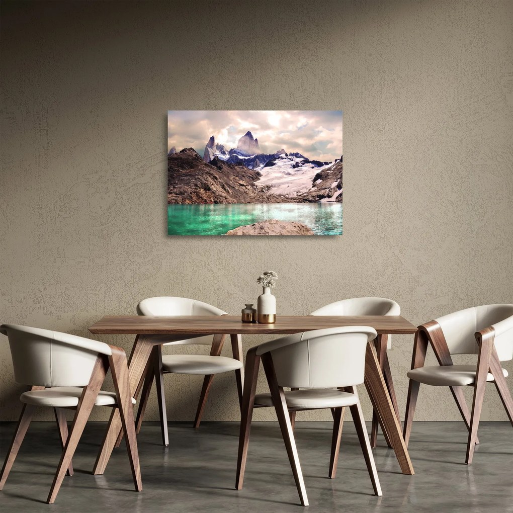 Tablou pe sticlă cu lac montan (70x50 cm)