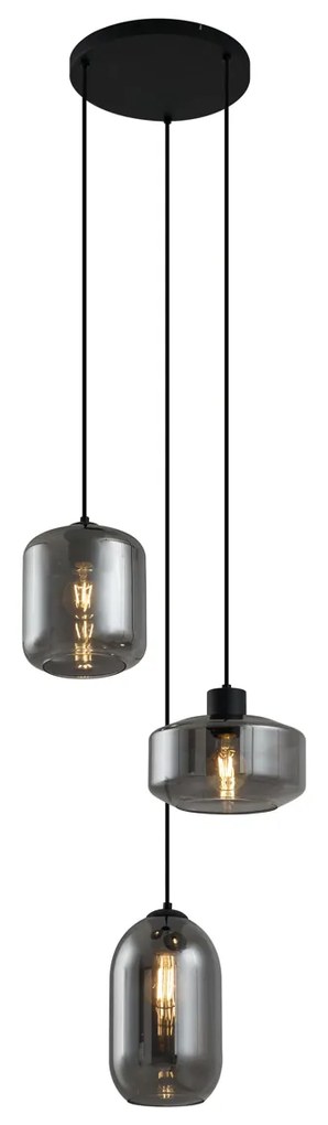 Lampă suspendată modernă neagră cu sticlă fumurie cu 3 lumini - Sheena